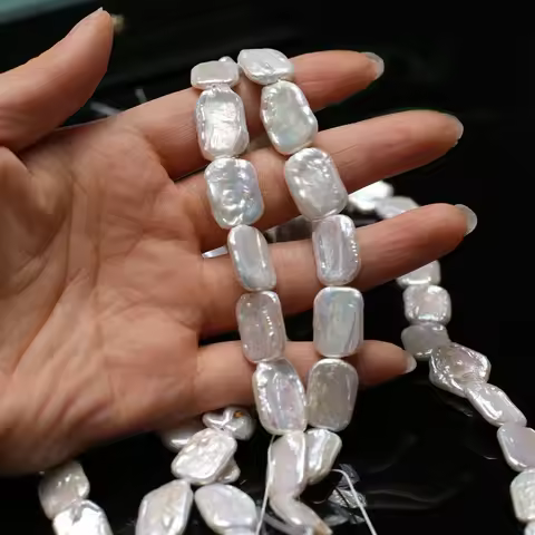 12x16mm4A 18cm Radiant Genuine Baroque Square Natural Freshwater White Pearl Bead Jewelry MakeDIY Ne