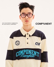 COMPONENT BANGKOK LOGO LONG SLEEVE POLO SHIRT - NAVY/CREAM