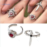 REDD Gothic Heart Swords Rings Set Of 2 Punk Alloy Adjustable Unisex Designs