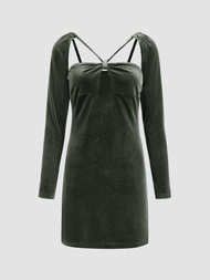 Cider Velvet Cut Out Mini Dress