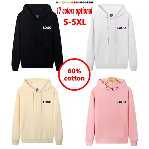 Custom Logo Pullover Hooded Sweatshirt 60% Cotton Men Women Hoodie S‑3XL 7 Colors Casual Loose Stree