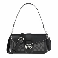 【COACH】拼接皮革馬車LOGO兩用包-黑色