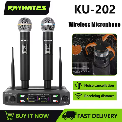 RAYHAYES KU-202 Karaoke Wireless Microphone VHF Rechargeable Handheld Microphone System 50m Receivin