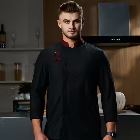 Long-sleeved Chef Coat Kitchen Cook Workwear with for Restaurant Hotel Bartender Executive Chef Unif