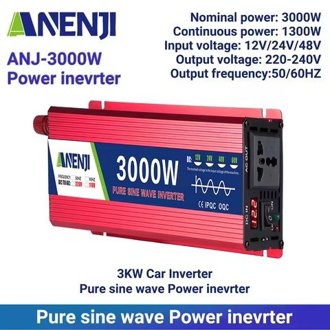 3KW Car Solar Pure Sine Wave Inverter 48V 24V 12V to AC 220V 240V Voltage Transformer Power Converte
