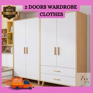 READY STOCK 2 doors Wardrobe Clothes Storage Cabinet Wooden Home Furniture Almari Baju kayu Almari Pakaian