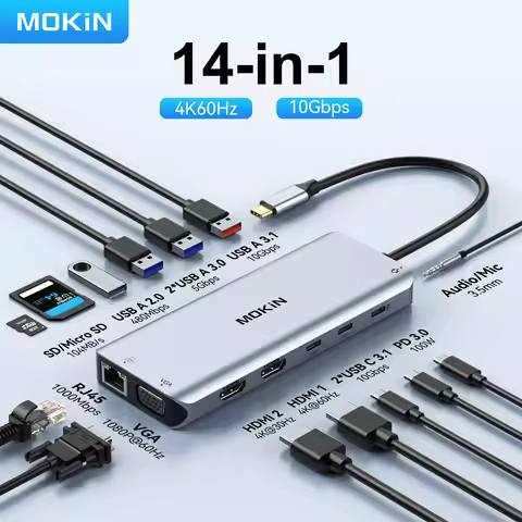MOKiN USB C HUB Type C to 4K 60Hz HDMI Adapter DP VGA Gigabit Ethernet USB 3.1 PD 100W For Macbook A