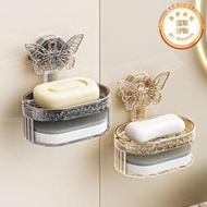 輕奢創意蝴蝶吸盤肥皂盒置物架家用廚房化妝室壁掛式雙層瀝水架