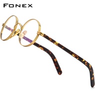 FONEX กรอบแว่นไทเทเนียมบริสุทธิ์ของผู้ชาย2022แว่นตาทรงกลมสไตล์เกาหลีเบาพิเศษแนววินเทจย้อนยุค F85650