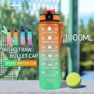 Aqua flask Tumbler Water bottle 1L Sports Water Bottle Frosted Gradient Water Cup Free BPA Leakproof Frosted Plastic Water Jug