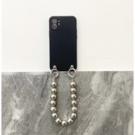 Luxury Korean Silver Bead Bracelet Wrist Bracelet Case for Vivo Y1S Y02 Y3 Y17 Y15 Y12 Y11 Y16 Y19 Y20 Y22 Y21 Y31 Y51 Y30 Y50 Y35 Y67 Y76 Y85 Y93 Y95 Y97 Bumper Cover with Chain