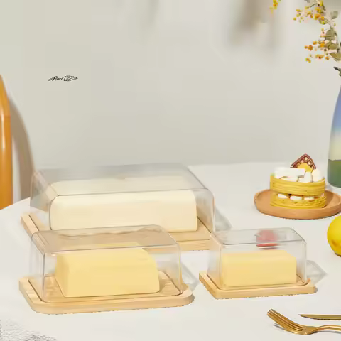 Countertop Bamboo Butter Dish Plate With Transparent Acrylic Lid Kitchen Storage Butter Container Bo