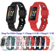 Silicone Replacement Bands for Fitbit Charge 5 /Fitbit Charge 4 SE Wristband with Case for Fitbit Charge 3 SE / Charge 3 strap