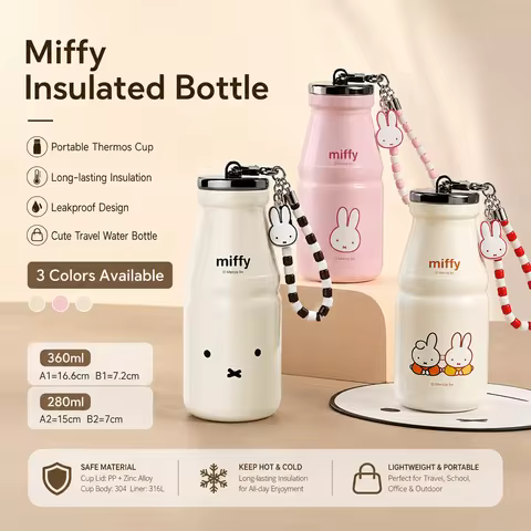 Miffy Insulated Water Bottle 280ml/360ml Stainless Steel Vacuum Thermos Cup Mini Portable Leak‑Proof