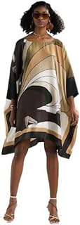 Hiyan Creation Full Lengthed Printed Softy Silk Modest Wear Kaftan for Women,Beach Dress,Maxi Dress,Caftan, Birthday,Crew Neck Style,Regular Kaftan (Brown and Black), Multicolor, One Size