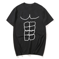 Funny Abs Outline T-Shirt - Minimalist 6 Pack Abs Graphic Tee, Humorous Fake Abs Gym Workout Shirt, 