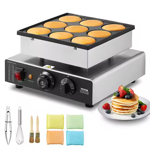 SucceBuy 9PCS Dutch Pancake Maker Dorayaki Baker Machine Commercial Electric Poffertjes Grill for Ho