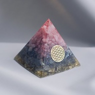 【粉晶、拉長石】奧根水晶能量金字塔Orgonite 6x6 cm