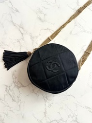 絕版中古包 Chanel黑金絲絹圓餅包 側背包 單肩包 斜背包 中古包