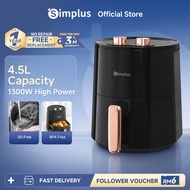 Simplus Oven Air Fryer 4.5L 1300W Control 360°Hot Air Circulation  Non-Stick Coating Simple Knob Pen
