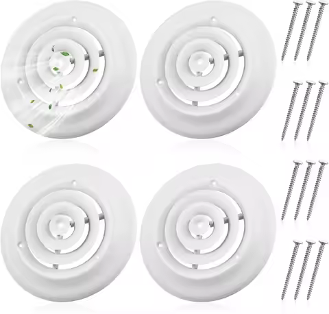 4-Pack 6-Inch Round Vent Covers with Screws, HVAC Duct Diffuser for Home Office Kitchen Ventilation,