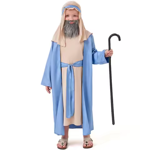 Carnival Halloween Boy Noah Costume Biblical Shepherd Toga With Beard Cosplay Fancy Party Dress