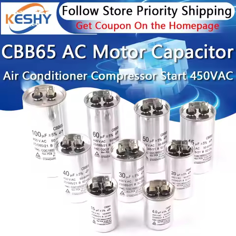 CBB65 AC Motor Capacitor Air Conditioner Compressor Start Capacitor 450VAC 5uF 20uF 25uF 30uF 35uF 4