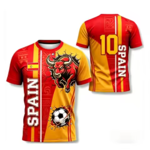 Spain No10 Bull Graphic Soccer Jersey Red Yellow Quick Dry Fan Short Sleeve Football Shirt