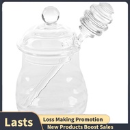 Transparent glass honey jar with lid Honey Jar with Dipper, Clear, 9 Ounces