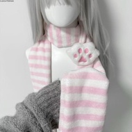CLEIGHTEEN8H Knitted Scarf, Winter Y2K Cat  Scarf, Cute Warm Soft Kawaii Stripe Scarf Outdoor
