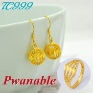 Philippines Ready Stock Pure 18k Saudi Gold Earrings Pawnable Legit Drop Earrings Pawnable for Women Fashion Korean Style Linglong Balls and Leaf Flower Pendant for Engagement Gift Birthday Gift Buy 1 Take 1 Free Promise Ring Bridal Jewelry Set
