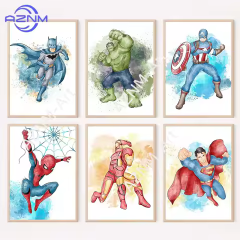 Marvel Spiderman Poster Captain America Hulk Iron Man Canvas Painting Kids Room Decor Superhero Wall