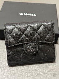Chanel 經典黑色牛皮 銀釦短銀包