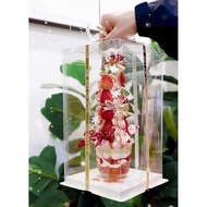 bekas plastik transparent buffet tray set Kotak kek ulang tahun menara strawberi 4 inci, kotak pembu