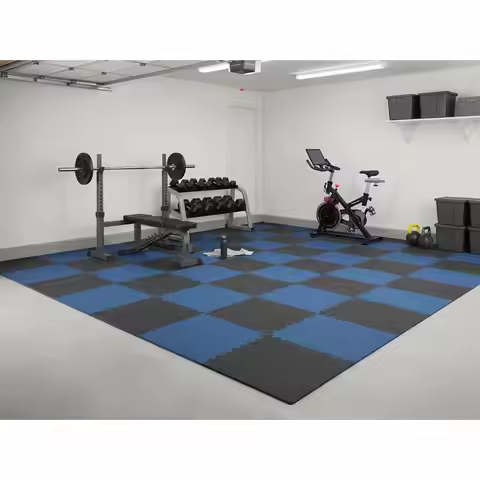 Fitness Flooring 25" x 25" x 0.56" For Home Gym, Garage, Exercise Room, 6 Tiles Rubber EVA Foam Inte