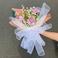 Echiiglo (Bunga Segar Asli) Viola korean bouquet buket bunga hologram mawar ungu kado cowo ultah wed