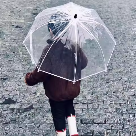 High Quality PVC Kids Transparent Umbrella Cartoon Sun Fower Children Rainbow Dot Outdoor Travel Reu