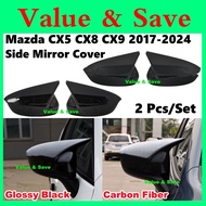 Mazda CX5 CX8 CX9 2017 - 2025 MS Edition Side View Door Mirror Cover Glossy Black Carbon Trim Garnis