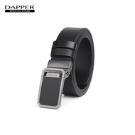 DAPPER เข็มขัดหนัง Saffiano Reversible Plaque Buckle Belt ใส่ได้ 2 ด้าน สีดำ