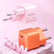 VIVAN Power Ice 20s Adapter GaN Usb C PD 20W Mini Size Batok 3A QC3.0 Fast Charging Universal Travel