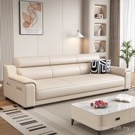 Sand Modern Small Apartment Type Three-Person Red Nordic Straight Leather Living Room Simple Cat New