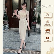 Women's Dress with Loose Sleeves and Stone Collar with Twisted Belly and Slit Design. Umi Lace Party