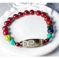 Tibetan Dzi Beads Green Tara Dzi Beads Necklaces 藏传老矿钙化绿度母天珠 29.3x9.9mm