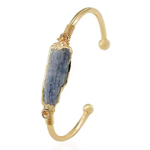 Irregular kyanite Open Cuff Bangle for Women Girls Handmade Wire Wrapped Adjustable Raw Blue Stone B