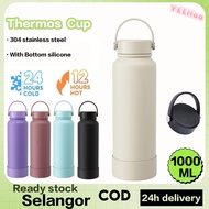 1000ml 304 Stainless Steel Thermos Vacuum Flask Tumbler With Handle Used Water Bottle Viral 1L