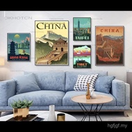 Vintage Scenic Landscape Poster Canvas Painting  Great Wall Hong Kong Tibet Taipei  Wall Art Home De