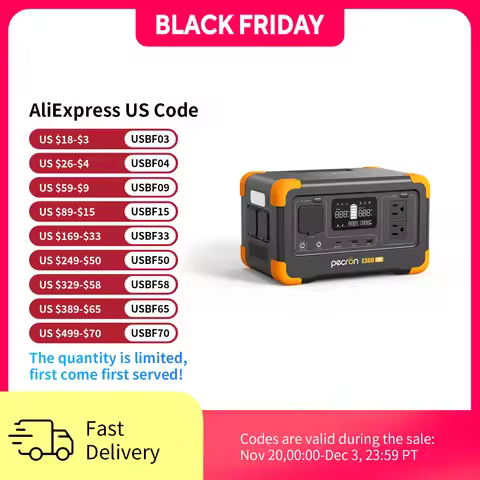 Pecron E300LFP Portable Power Station 600W 288Wh LiFePO4 Battery Solar Generator Power Bank Fast Cha