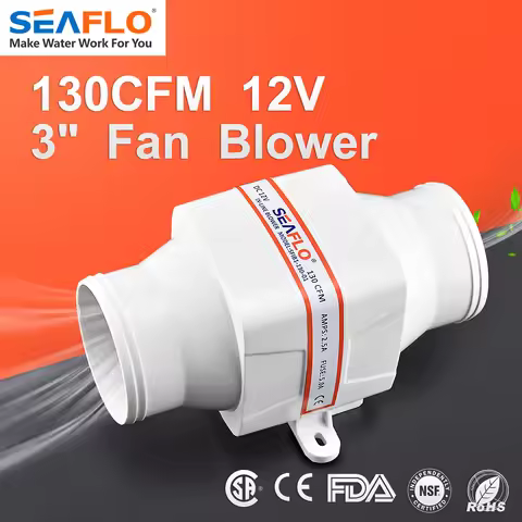 SEAFLO 3" 75mm 130CFM In-Line Bilge Blower Fan DC 12V 24V 4 blade Marine Boat RV Air Exhaust White S