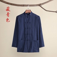 * baju kemeja lelaki * kemeja lelaki Cotton Pure Old Coarse Cloth Tang Suit Lelaki Spring Autumn Long Sleeve Shirt Shirt Cina Saiz Besar Kungfu Boosting Shirt Zen Repair