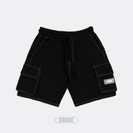 SERVENT - Celana Pendek Cargo Original Terbaru Distro Hitam Aplikasi
